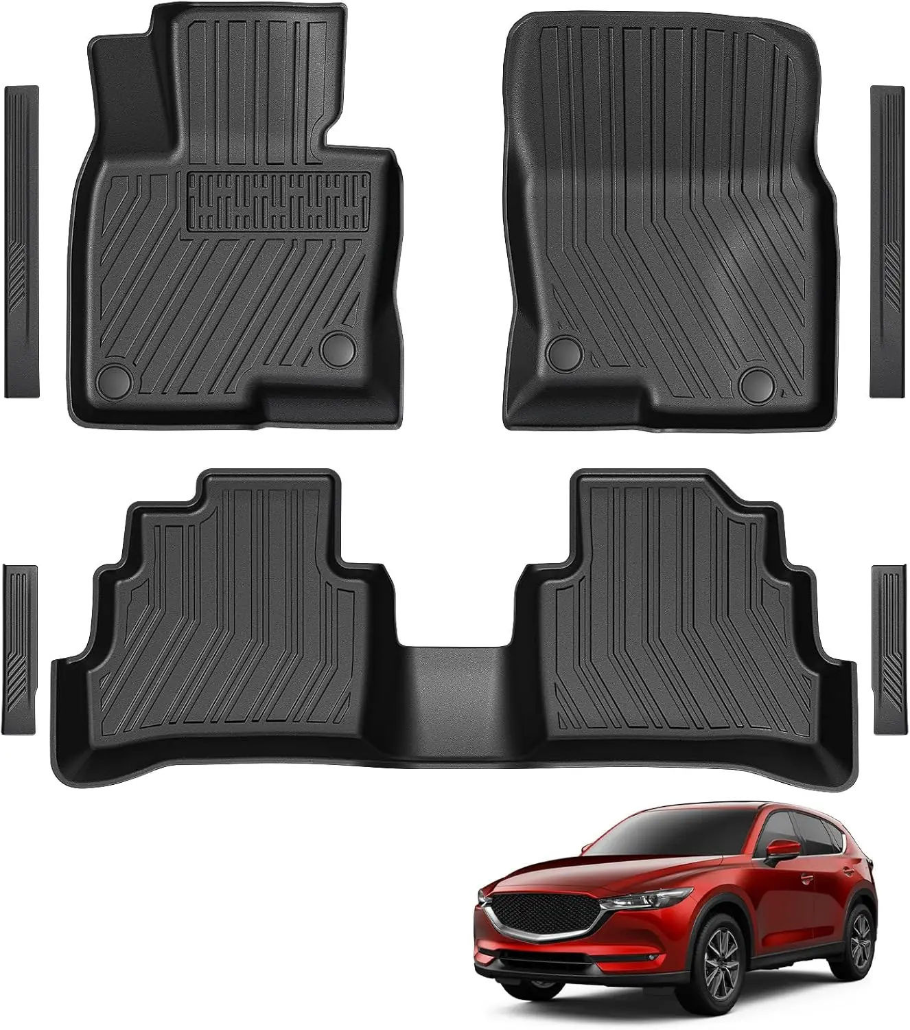 

TPE Floor Mats for 2017-2025 Mazda CX-5, All Weather Durable Liners with Door Sill Guards