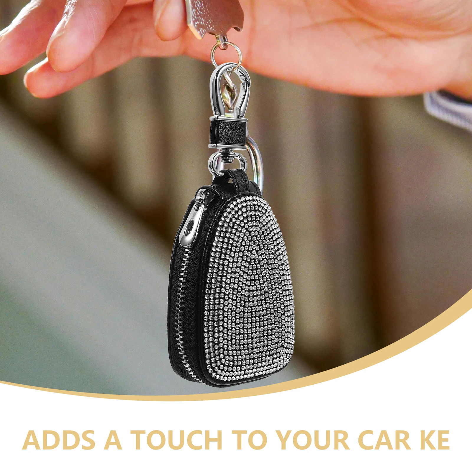 

Car Rhinestone Key Bag With Zipper Inlay Soft Material Anti Scratch Key Bag Zipper Case Fob Holder Pouch Stylish Design
