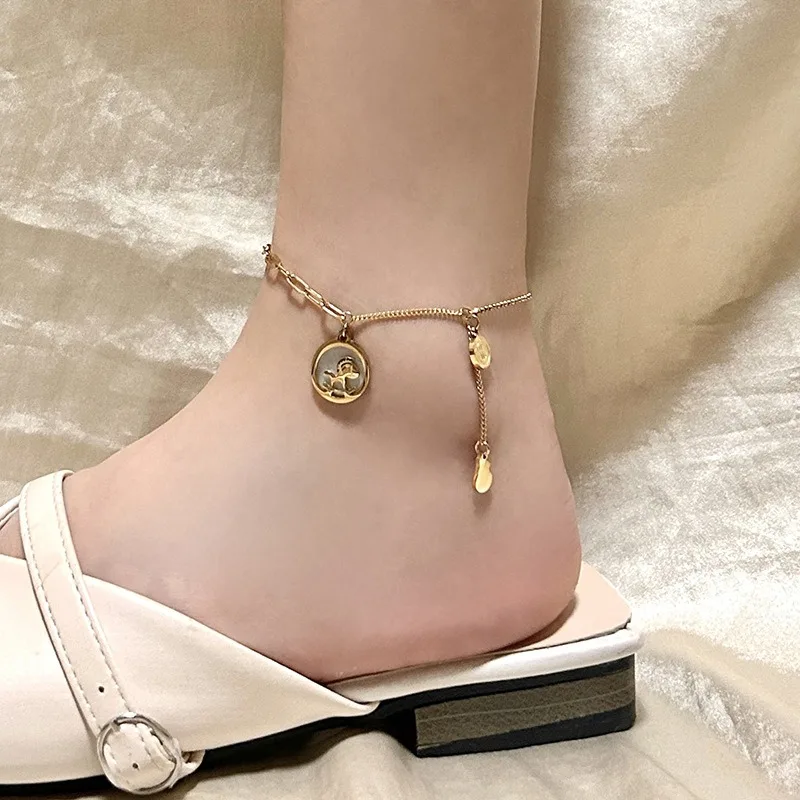 

Bohemian Irregular Round Shell Metal Money Pendant Anklet Get Rich For Women's Sexy Foot Chain Jewelry Summer Beach Holiday Gift
