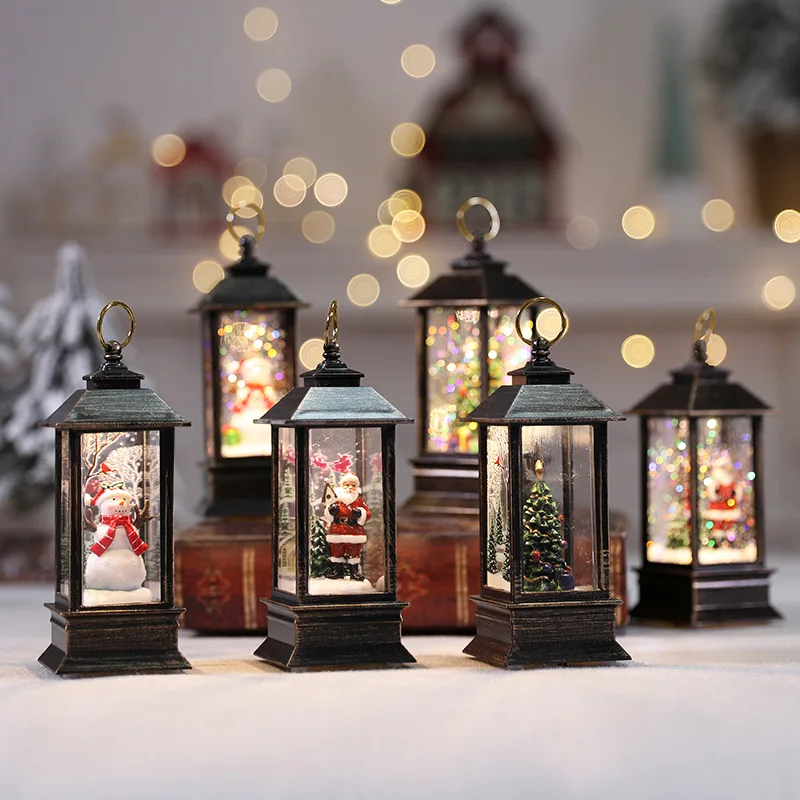 1Pcs Christmas Simulation Small Oil Lamp Square Wind Ornament Shopping Mall Supermarket Scene Decorative Cute