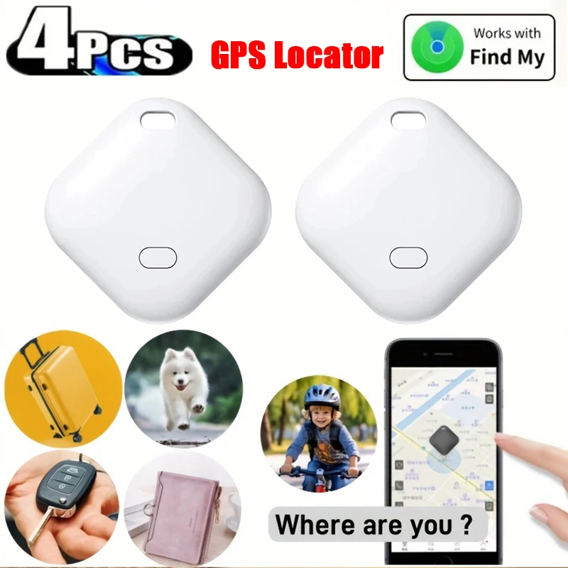 Localisateur de traceur GPS Bluetooth, localisateur de dispositif d'étiquette, fonctionne avec Apple Find My Andrea Anti-Lost, Smart Tracker pour clé, portefeuille, animal de compagnie, voiture, 4 pièces