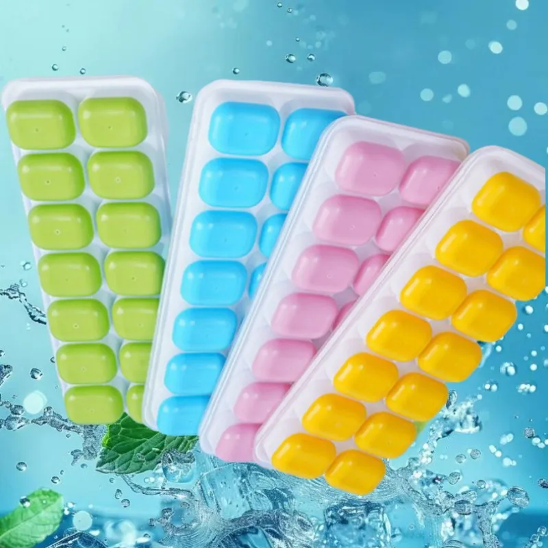 14 Ice Cube Square Mold with Lid Silicone Soft Bottom Home Summer DIY Cold Drink Cocktail