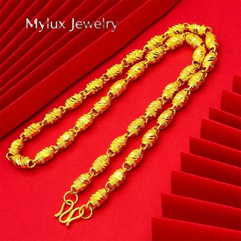 Mylux Jewelry 9999 24K real gold hollow men's necklace round buckle men's boutique chain open cylindrical gold necklace light be
