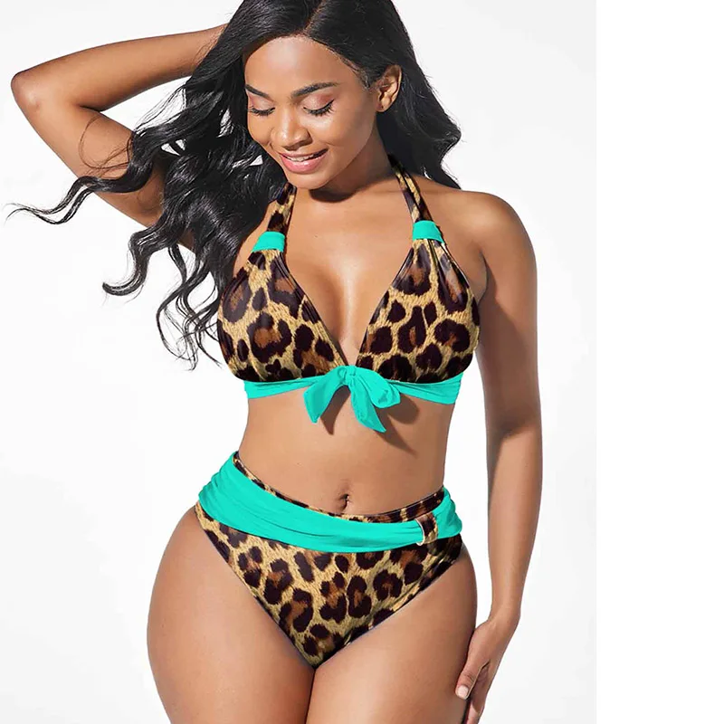 DEKA Women Two Pieces Tankini High Waist Bikini Set Plus Size Swimsuit Female Leopard Swimwear Bathing Suit Beachwear Monokini