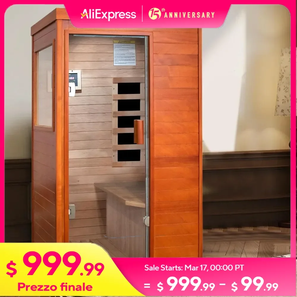 Far Infrared Sauna for Home Dry Sauna for Home Wood Sauna Room Indoor One Person Low EMF Okoume