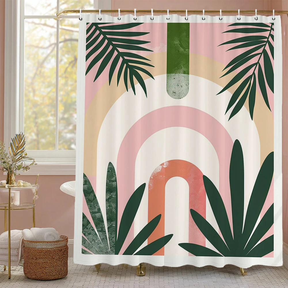 

Elegant pink art leaves Theme Shower Curtain, Bathroom Decorative Shower Curtain, Print polyester Curtain with Hooks