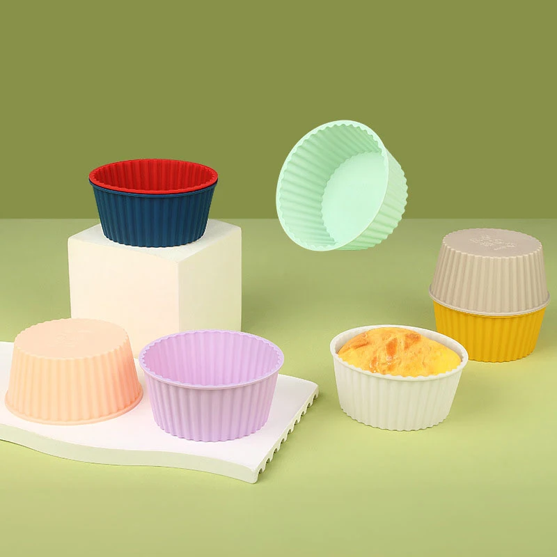 6 uds molde de silicona para pastel, molde redondo para hornear magdalenas y magdalenas, tazón freidora de aire, herramientas de decoración de pasteles DIY reutilizables, molde para hornear en la cocina