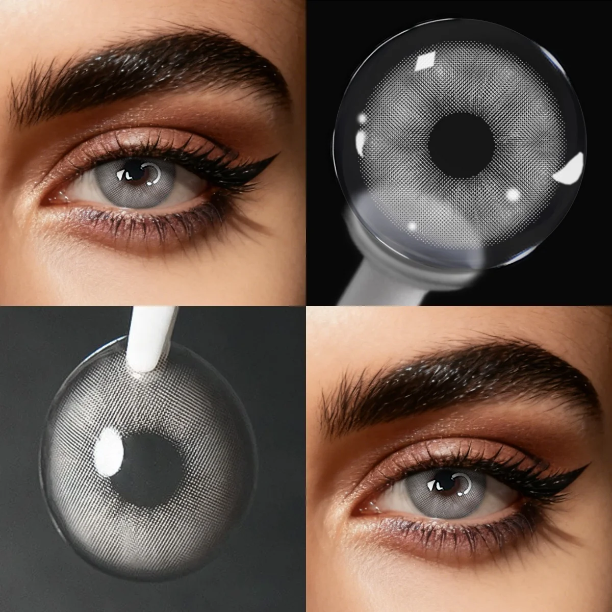 Lentes de Contacto de Color Gris Hidrocor VISUASHOW, 14.2mm, Pupila Pequeña, Lentes de Contacto Cosméticas Naturales para Maquillaje Diario