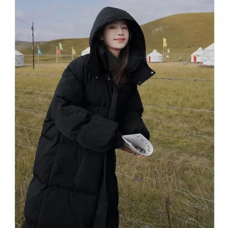 652F Women Long Quilted Coat Hooded Maxi Length Long Sleeve Puffer Jacket Padded Coat Winter Outerwear with Pockets Gifts