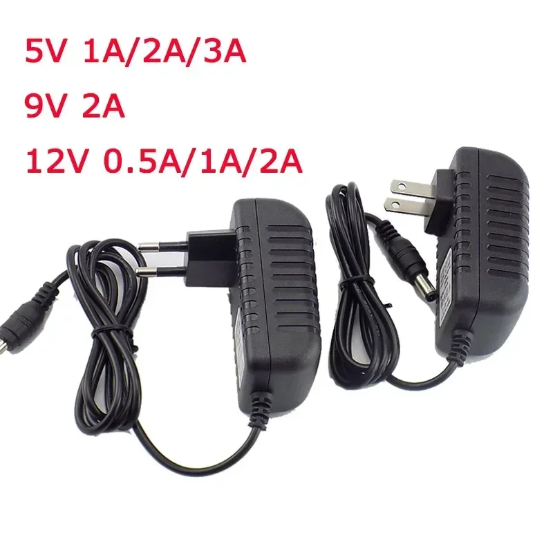 Adaptador de corriente AC a DC 100-240V, cargador de 5V, 12V, 9V, 1A, 2A, 3A, 0.5A, enchufe US EU, 5,5mm x 2,5mm para lámpara de tira LED CCTV