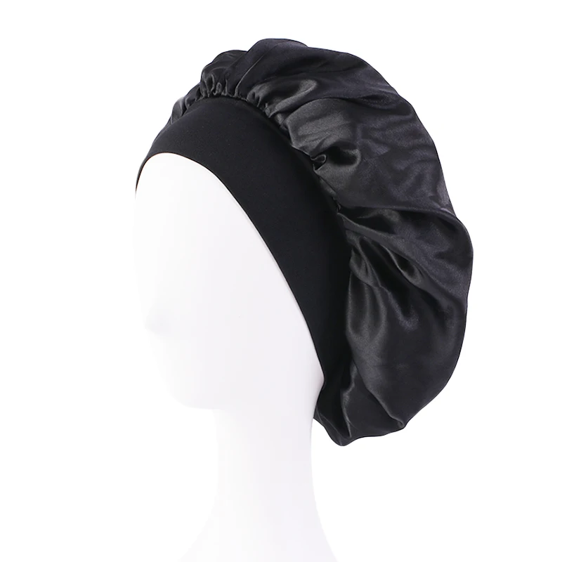 Neue frauen Satin Solide Breitkrempige Schlaf Hut Unisex Kopf Wrap Elastische Band Kappe Haarpflege Motorhaube Nacht Hut motorhaube de nuit