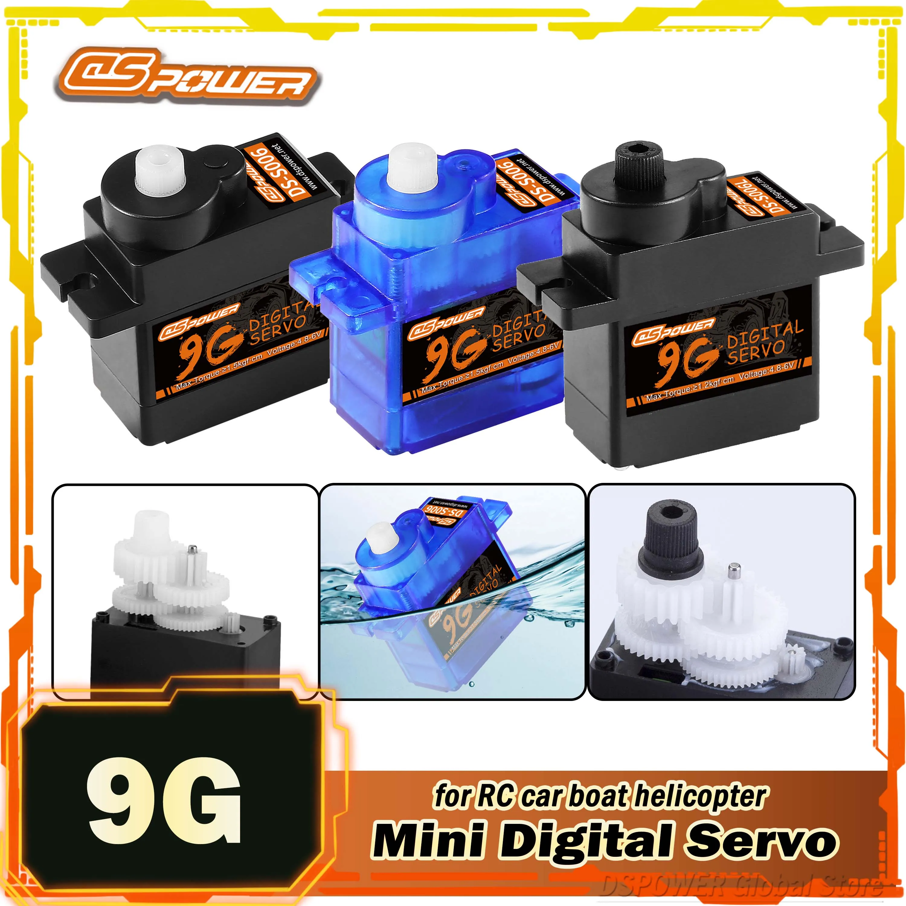 

DSPOWER 9G Mini Servo Digital 4.8-6V Core Motor for RC Car 450 Helicoper SCX24 WLtoys K969 Micro Q Airplane FPV Fixwing Robot