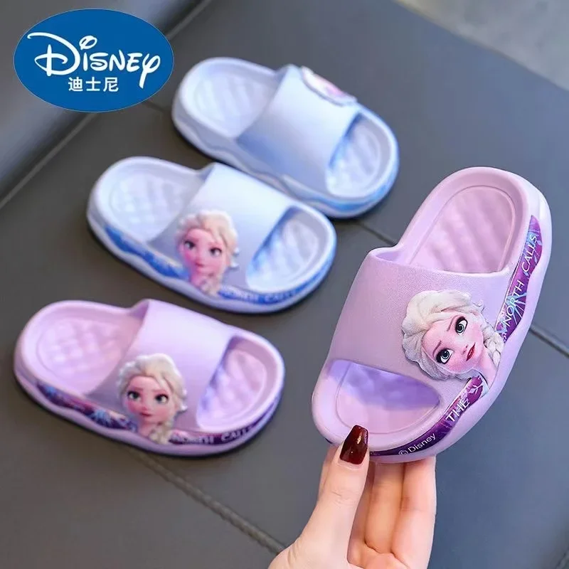 Girls Summer Slippers Baby Shoes Kids Disney Cartoon Frozen Elsa Print Soft Non Slip Home Beach Sandals Indoor Bath Shoes 24-36