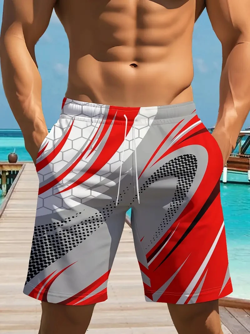 

Летние трендовые мужские свободные шорты 202, быстросохнущие полосатые шорты с 3D принтом на шнурке, повседневные спортивные шорты большого размера для бега