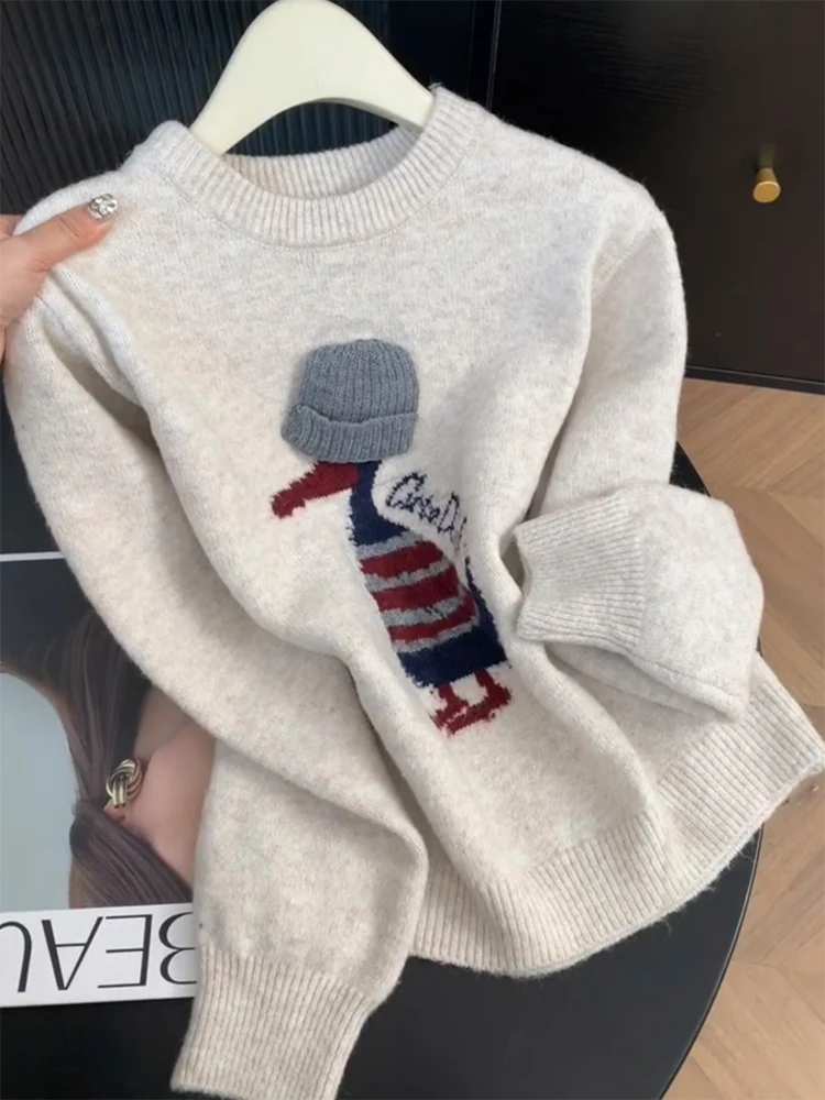 

Korean Sle Soft Fluffy Knitted round Ne Sweater Winter New Arrival Large Size Versatile Age-Defng Top Faionable Casua...