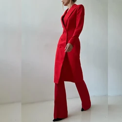 Customized Elegant Slim Fit Women's Suits 2 Piece Blazer Double Breasted Peak Lapel Long Jacket Pants Sets Fashion Clothing 2025