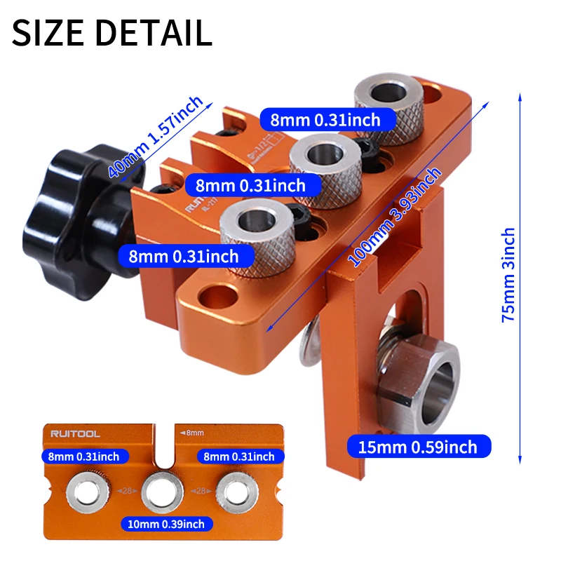 Dowel Jig Kit 3-in-1 Adjustable Drilling Jig Aluminum Alloy Dowel Drill Guide Locator Puncher for Carpenter Tools