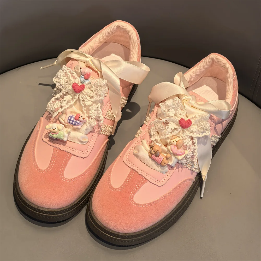 

New Love Lace Bow Shoelaces Charms for Sneakers Cute Cartoon Dog Shoe Charm Decorations DIY Detachable Shoes Accessories Fashion