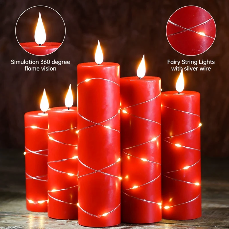 Red Flameless Candle Fairy String Light Water Drop Flame LED Flame Simulation With Remote And Timed Candles Decor