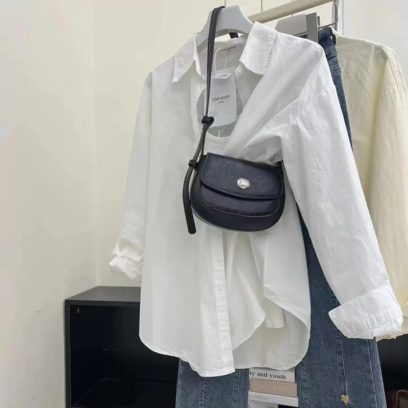 White Oversize Boyfriend Shirt Summer Casual Long Sleeve Button Down Collared Women Shirts and Blouses Outfit