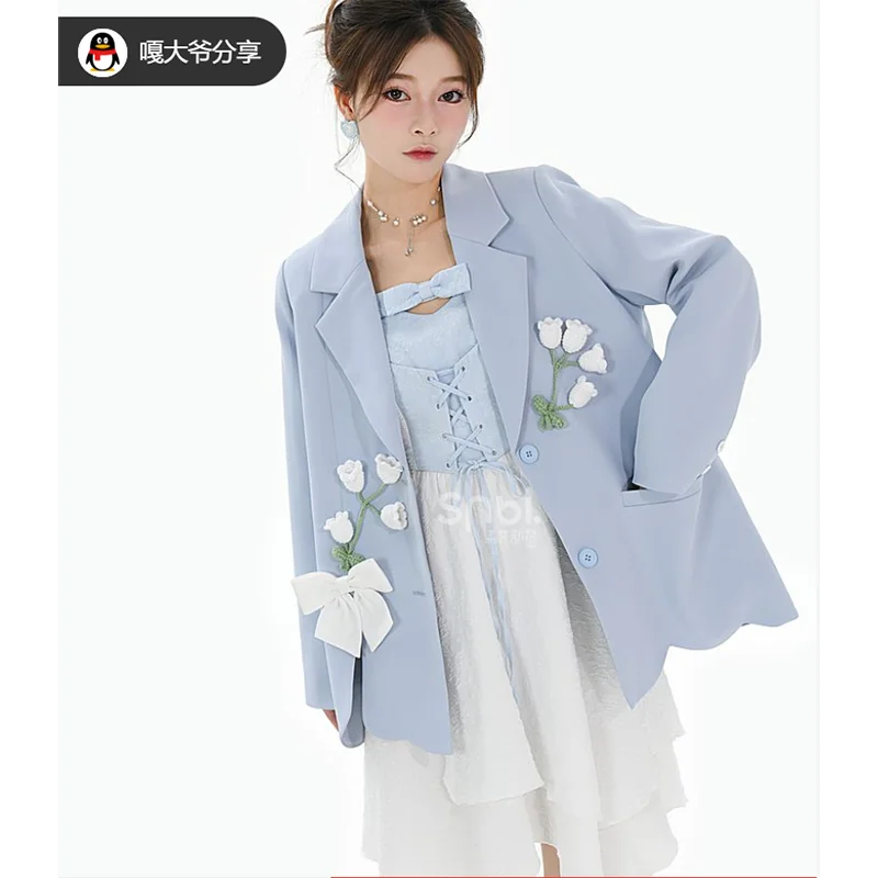 Sweet Fresh Artistic Style Bell Detailing Women's Suit Jacket High-End Sensation Trendy Outerwear for Autumn New Arrival 2026