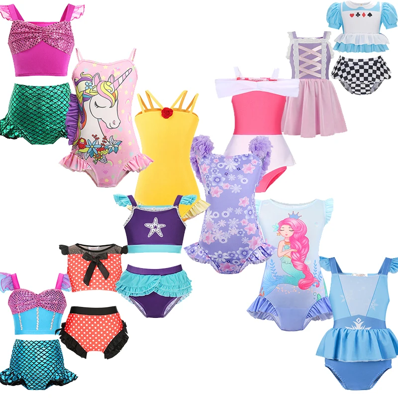 One-Piece Kids Swimwear for Girls Korean Princess Styles Toddler Swimsuit Mermaid Ariel Swimwear Summer Kids Beach Clothes