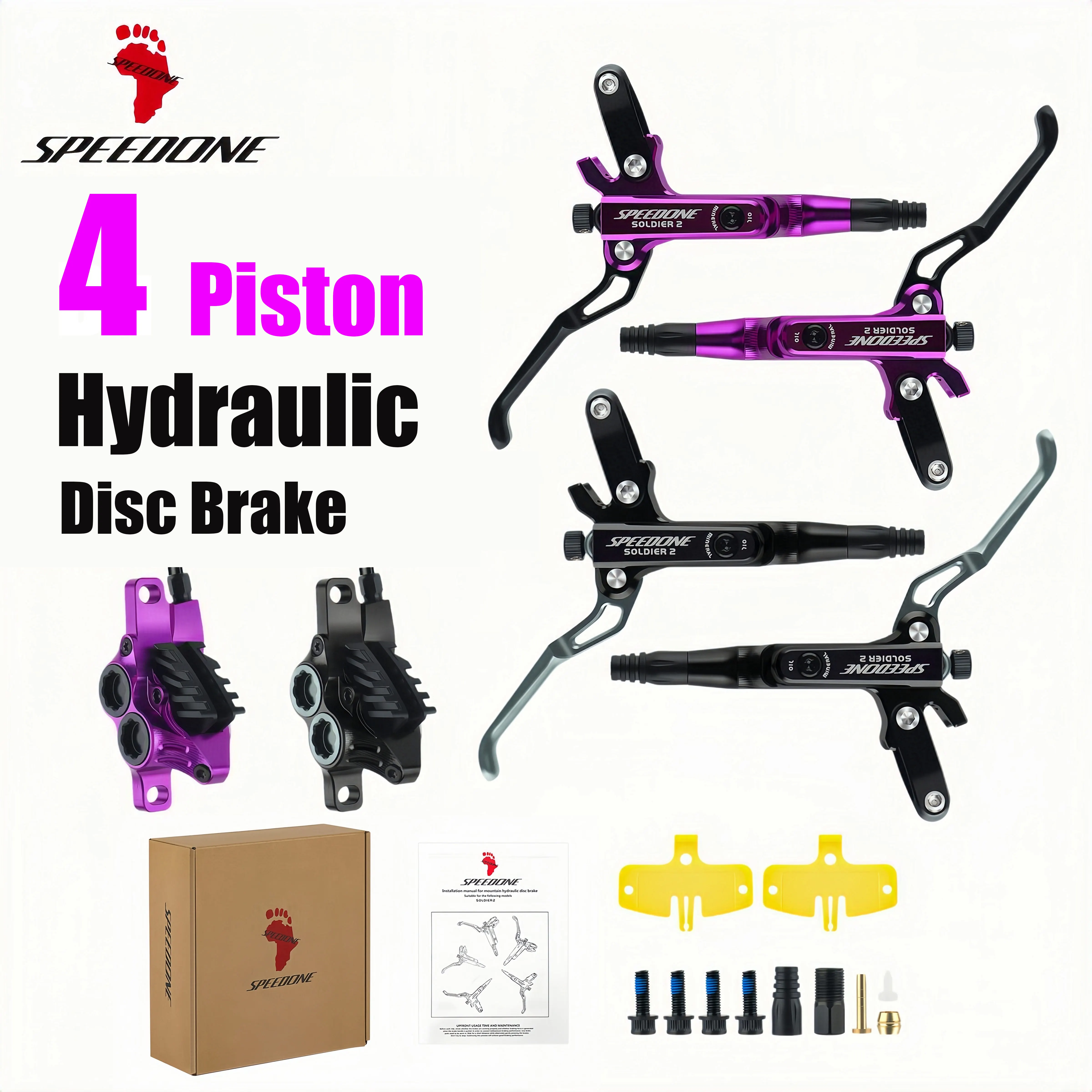 Frenos Hidráulicos SPEEDONE de 4 Pistones para Bicicleta de Montaña, Freno de Disco Delantero y Trasero de 850 mm/1600 mm, Freno de Disco para Bicicleta Eléctrica XC AM BOLANY con Refrigeración