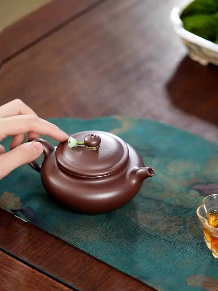 [Ge Jia Sand Series] Meizhi Ge Junjian Fully Handmade Teapot Raw Ore Purple Clay Carved Brocade Drum