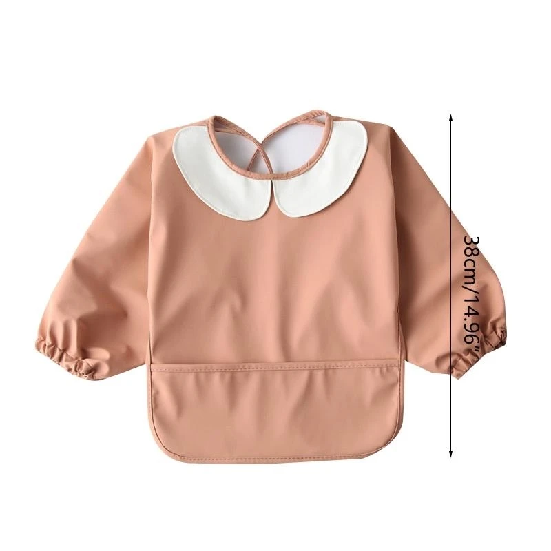 J15U مريلة أطفال مقاومة للماء مع جيب للطعام، مريلة طويلة الأكمام للأطفال الرضع من قماش التجشؤ #6