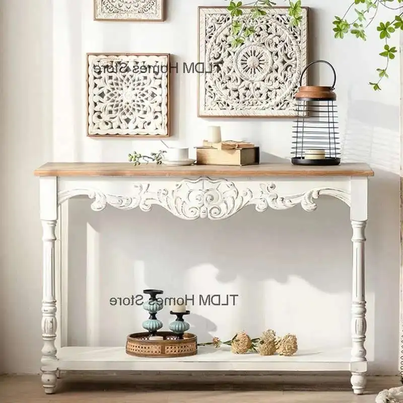 French Solid Wood Console Table Home Furniture Console Table Retro Old Corridor Art Decoration Facing The Entrance Hallway Table