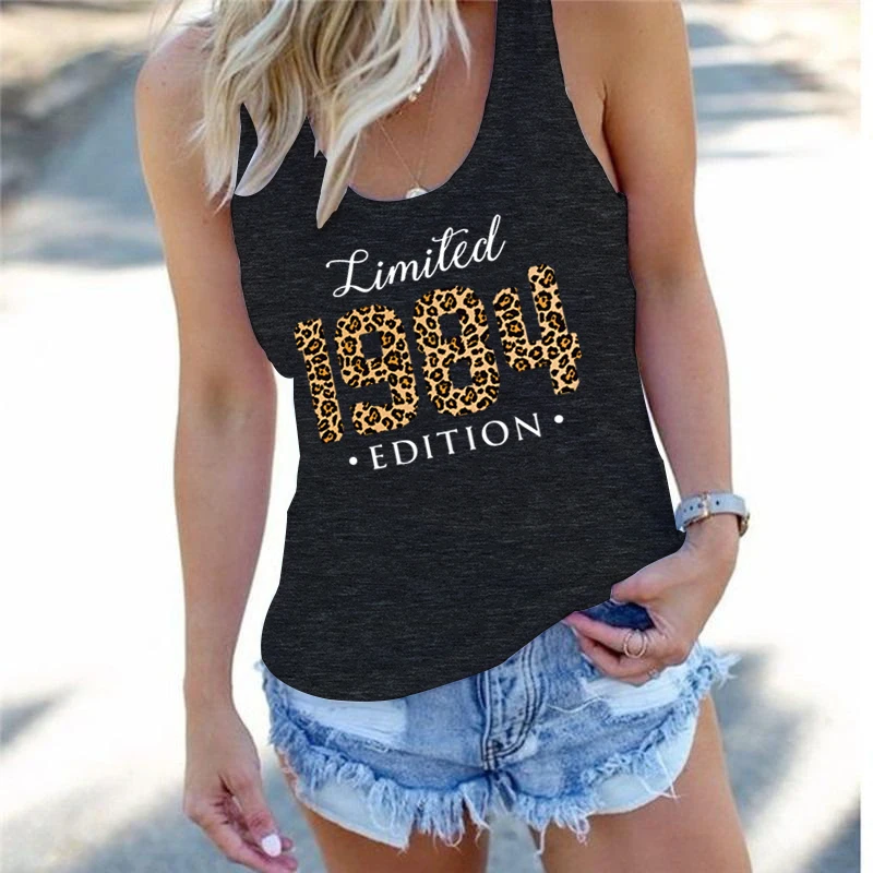 Sleeveless Basic T Shirt Women Limited 1984 Edition Print Racerback Tank Tops Female Casual Loose Birthday Streetwear Suspenders