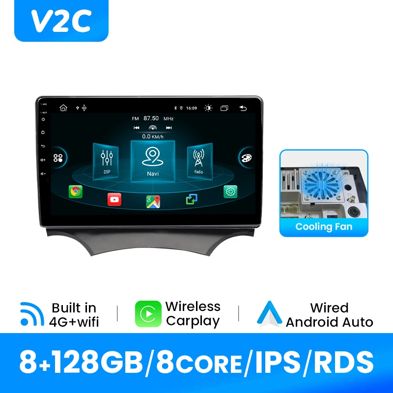 9Inch 2Din Android 14 Autoradio Voor Ford KA 2008-2014 Draadloze CarPlay Android Auto 1280*720 HD Touchscreen GPS DSP 4G Wifi