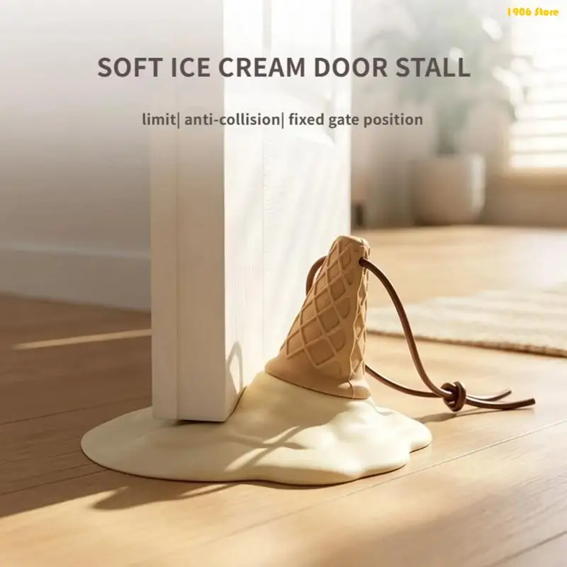 U1JB Creative Ice Cream Cone Door Stoppers Soft Rubber Nonslip Floor Protectors Detachable Hangable Anti Collision Pad For Home
