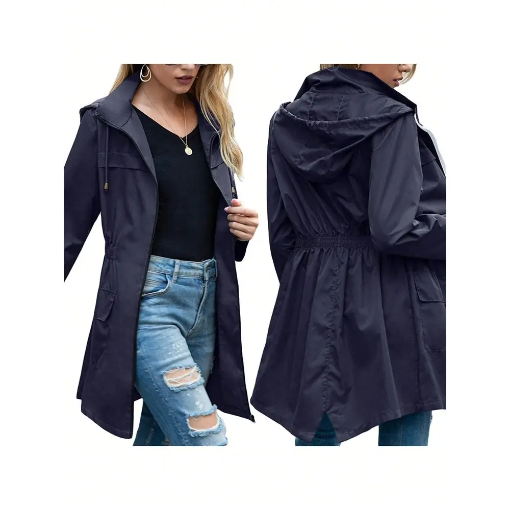 Women Light Rain Jacket Waterproof Active Outdoor Trench Raincoat With Hood Ladies Lightweight Windproof Windbreaker