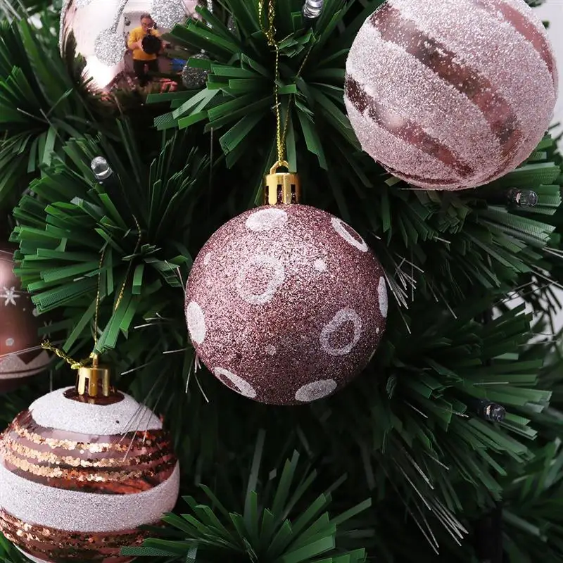 24Pcs 6cm Christmas Balls Hanging Decoration Christmas Tree Ornaments for Party Prom Rose Gold Pattern for DIY Christmas Party