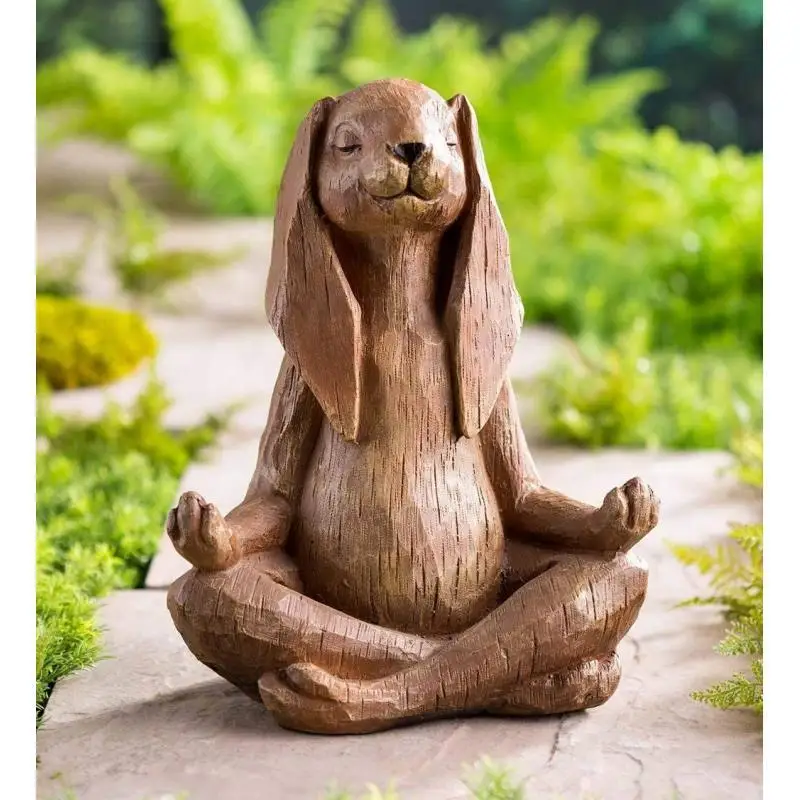 Resin Long Eared Rabbit Ornament, Meditation Zen Animal, Leisure Parlor, Garden Decoration, Bonsai Tabletop