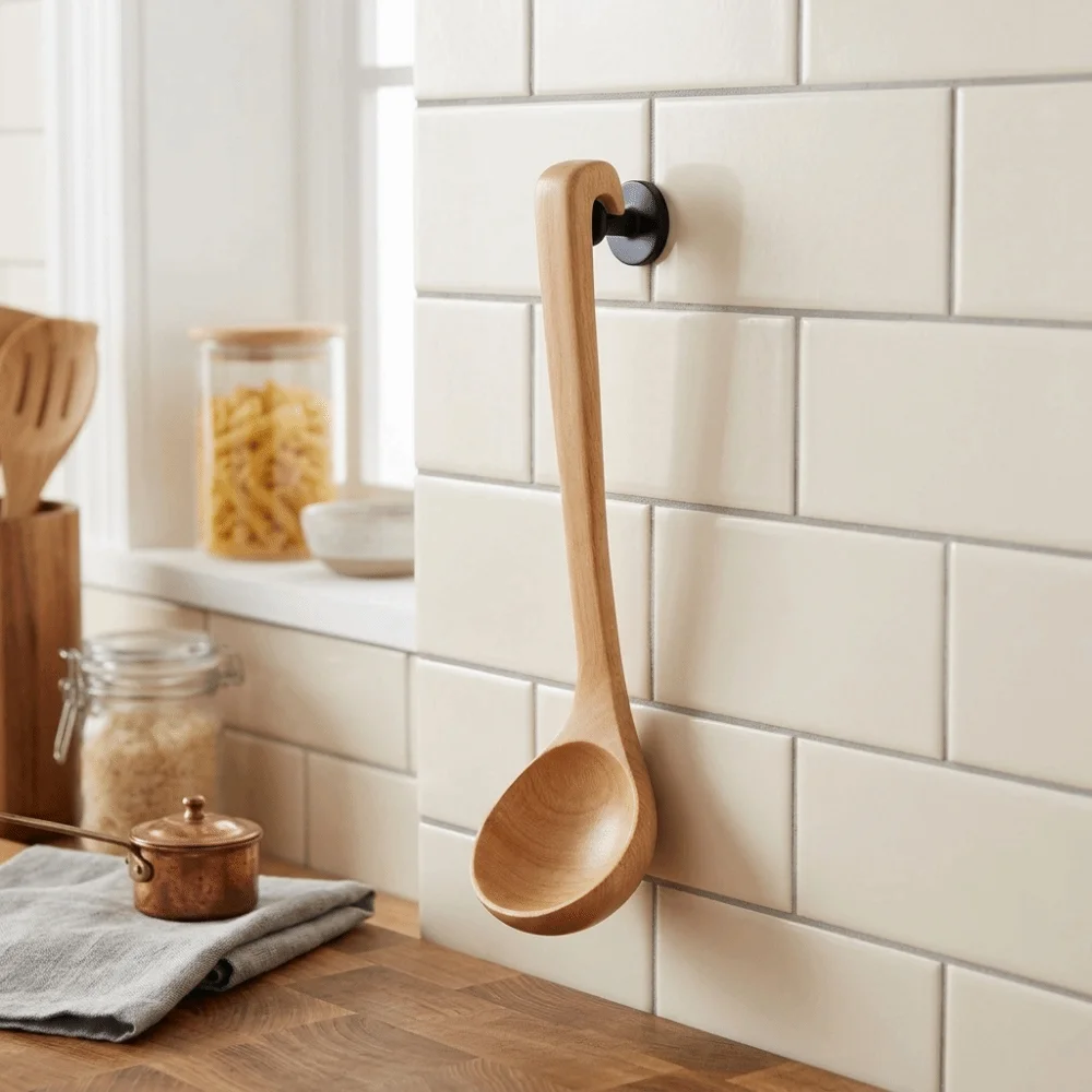 Solid Wood Wooden Spoon Heat Resistant Large Capacity Solid Wood Utensil Integrated Craft Smooth Kitchen Spoon Home Kitchen