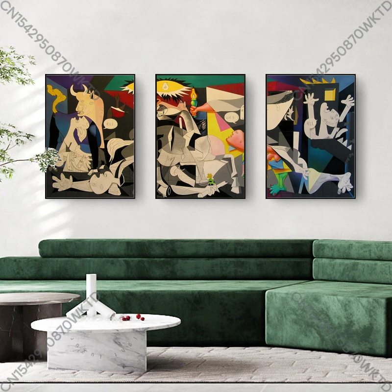 3PCS Guernica Picasso Painting Aesthetic Nordic Modern Abstract Decorative Paintings Canvas Wall Art Pictures Home Decoration