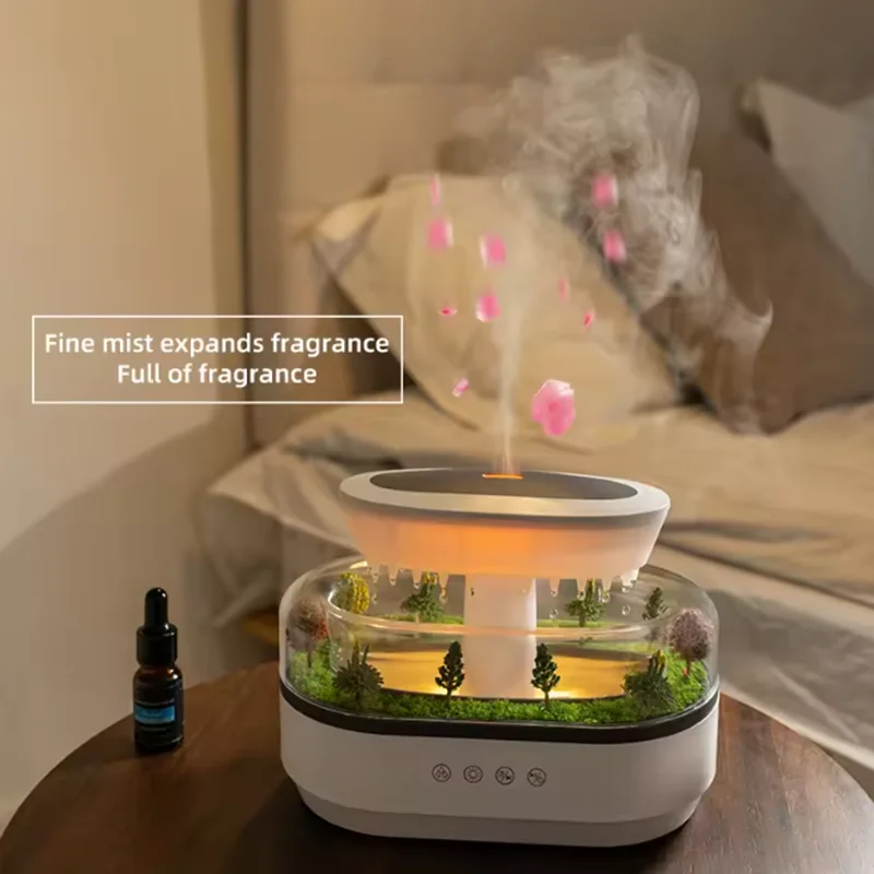 250ML Rain Diffuser Cloud Humidifier Rain Water Drip Humidifier with Drip Music Micro Landscape Ultrasonic Diffuser for Bedroom