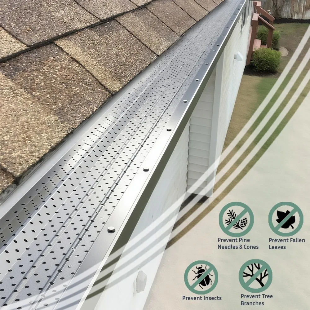 

5 Inch Heavy Duty Gutter Guards, 200 ft Aluminum Leaf Covers with Screws, Easy DIY Installation