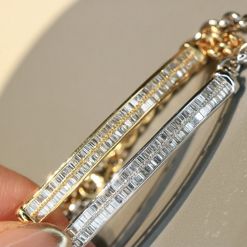 LUOWEND 100% 18K White or Yellow Bracelet 0.90carat Real Natural Diamond Bracelet for Women Fashion Design High Wedding Jewelry