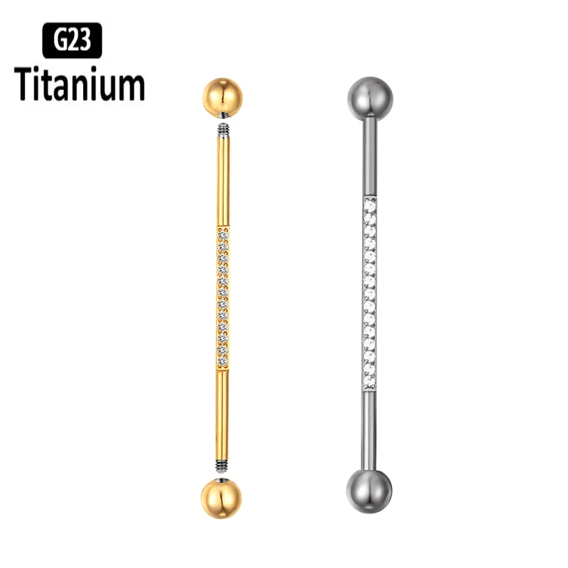 ASTM F136 G23 Titanium 38mm Industrial Barbell Ring Ear Straight Barbell Stud Cartilage Earring Helix Ball Piercing Body Jewelry
