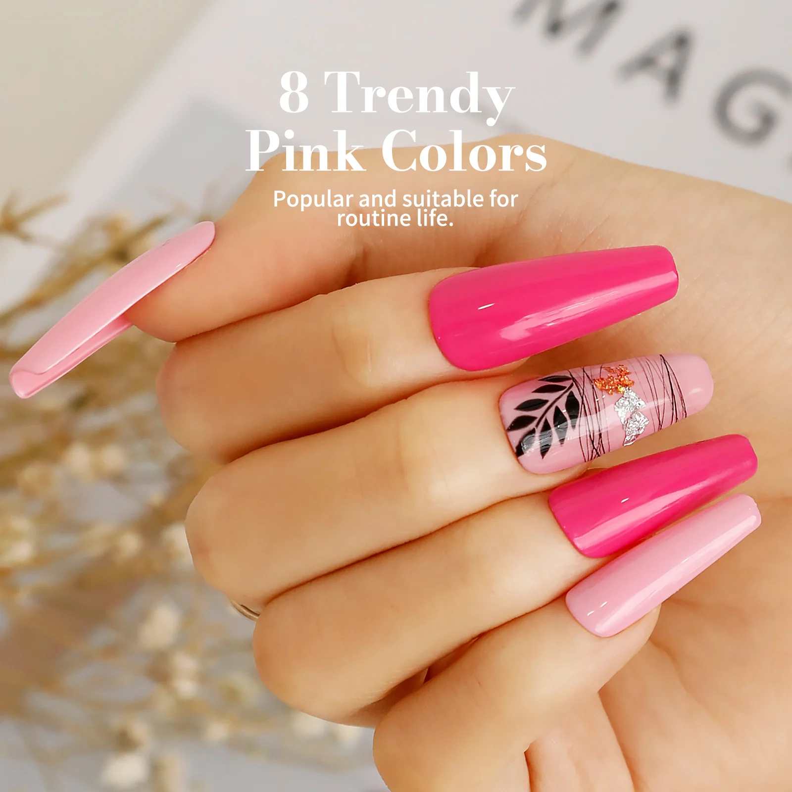 روزاليند/8/12/20 قطعة جيل للأظافر مجموعة طلاء الأظافر اللون الوردي شبه دائم الهجين ورنيش UV LED قاعدة مصابيح معطف فوقي هلام طلاء الأظافر