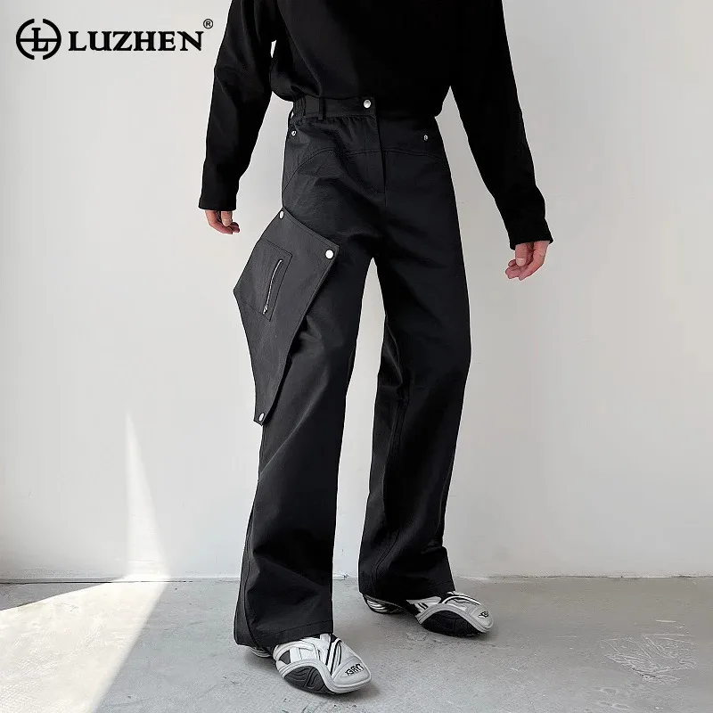 LUZHEN 2024 Stylish Pockets Splicing Design Wide Leg Pants Men's Personalized New Fashion High Street Straight Trousers LZ6008