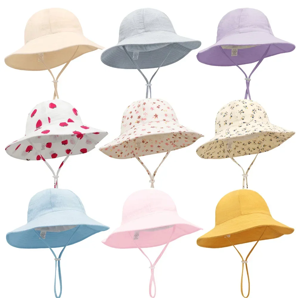 

Adjustable Baby Summer Hat Muslin Children Panama Cap for Girls Boys 100% Cotton Kids Bucket Hat Outdoor Beach Infant Cap 1-3Y