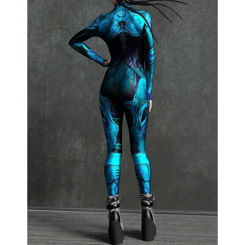 Unisex Cyber Punk 3D Digital Printing Halloween Party Role Play Outfit Women Men Cosplay Costume Carnival Jumpsuit