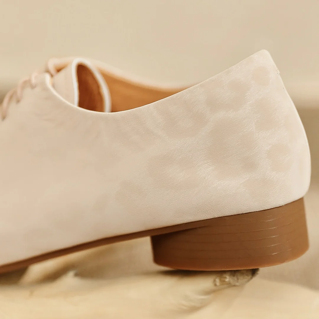 Women\'s leopard cow leather lace-up flats oxfords high quality soft comfortable female four season casual shoes for woman 2025