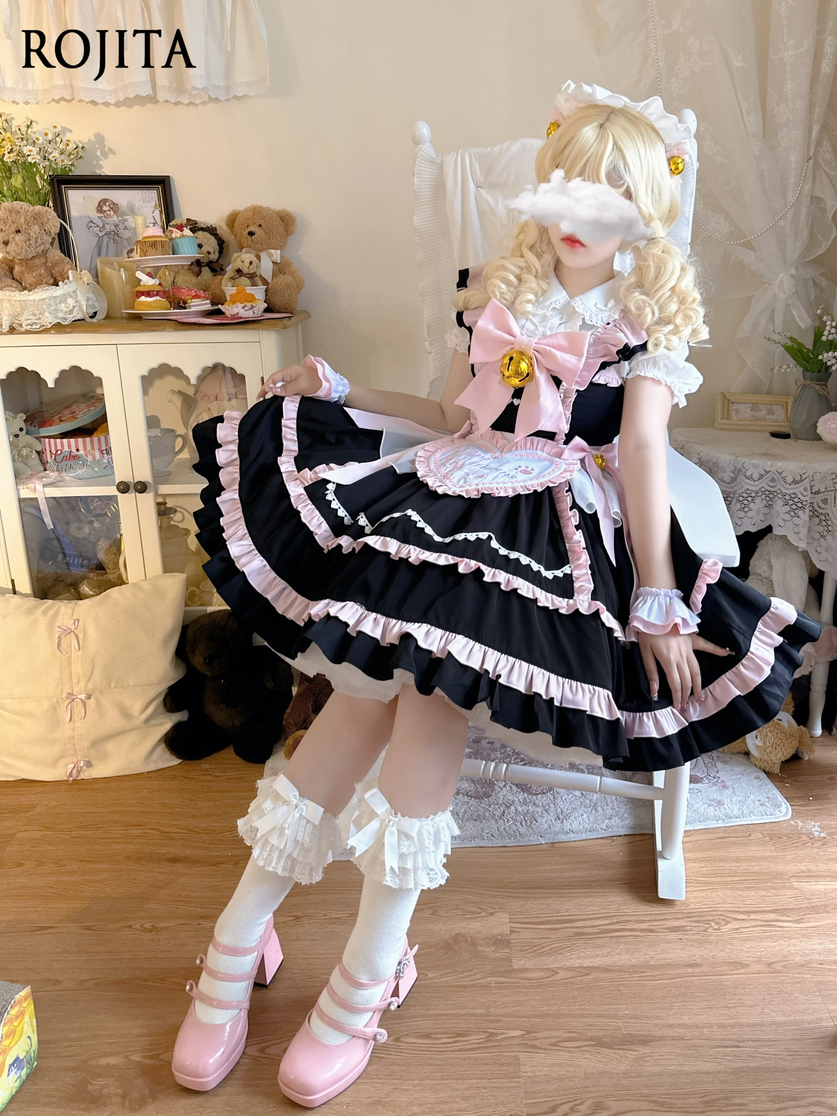 

Original Design Lolita Dress Japanese Style Sweet Maid JSK Strap Dress for Women Summer Sleeveless Pink Dress
