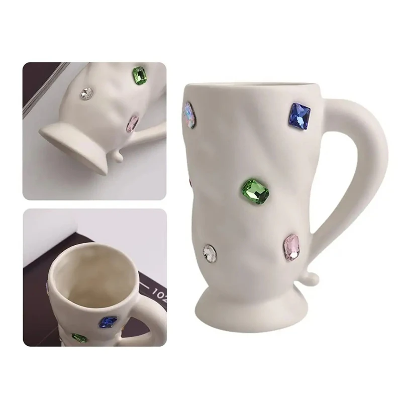 Crystal Coffee Mugs Novelty Colorful Gemstone White Ceramic Mug Unique Irregular Design Coffee Mugs For Wedding Festive