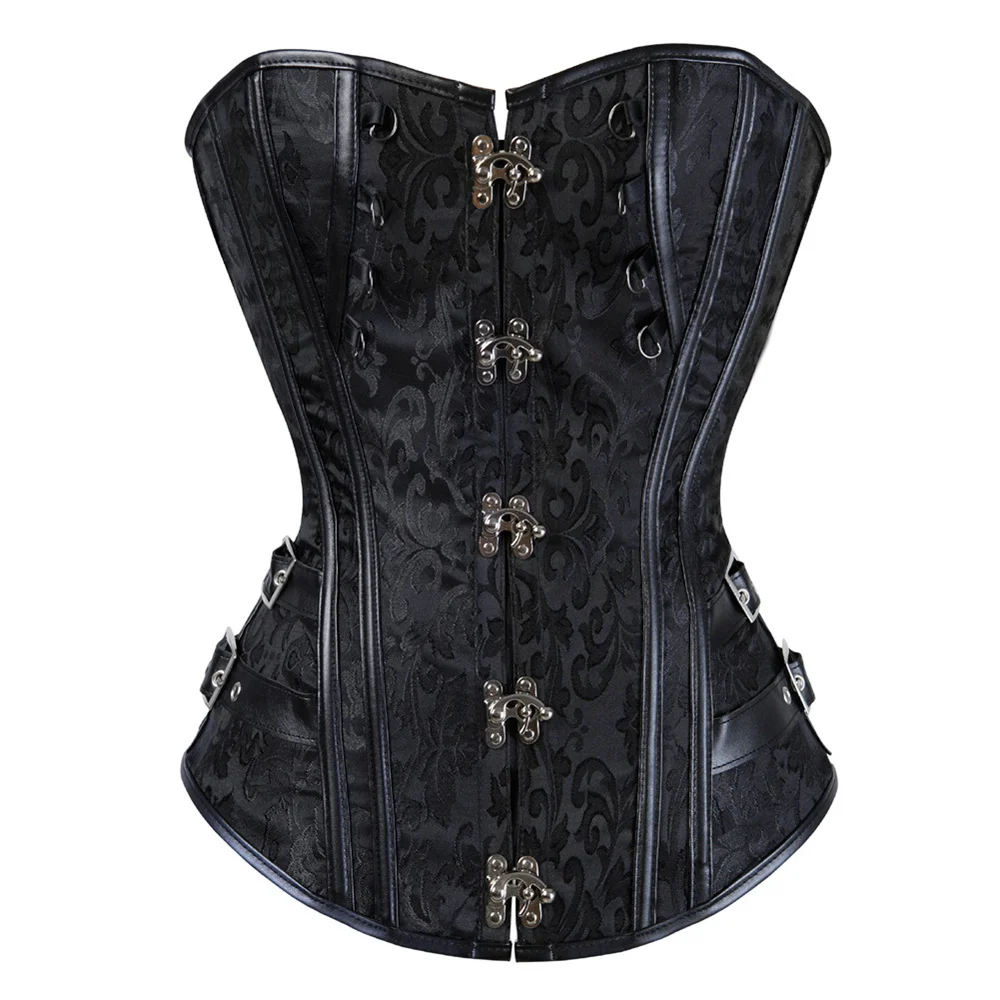 Women Corsets Vintage Steampunk Bustiers Sexy Black Jacquard Overbust Corset Tops Gothic Korsett Bustier Plus Size Lingerie